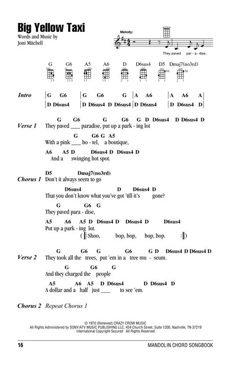 Big Yellow Taxi by Joni Mitchell - Mandolin Chords/Lyrics - Guitar ...