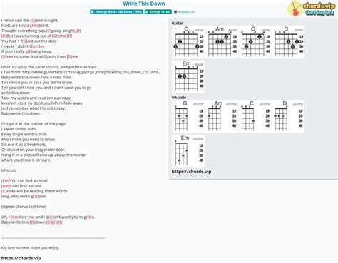 Chord: Write This Down - tab, song lyric, sheet, guitar, ukulele ...