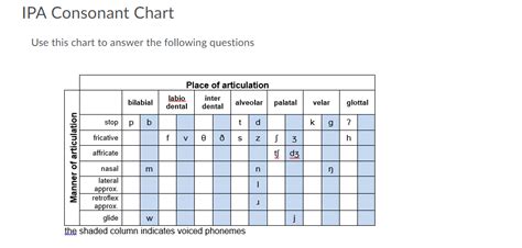 IPA Consonant Chart Use this chart to answer the | Chegg.com