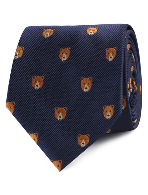 American Brown Bear Tie | Animal Print Ties | Funny Neckties for Men | OTAA