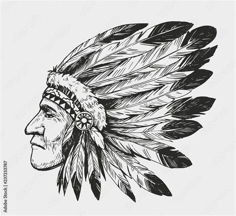 Sketch of native american man. Hand drawn sketch converted to vector ...