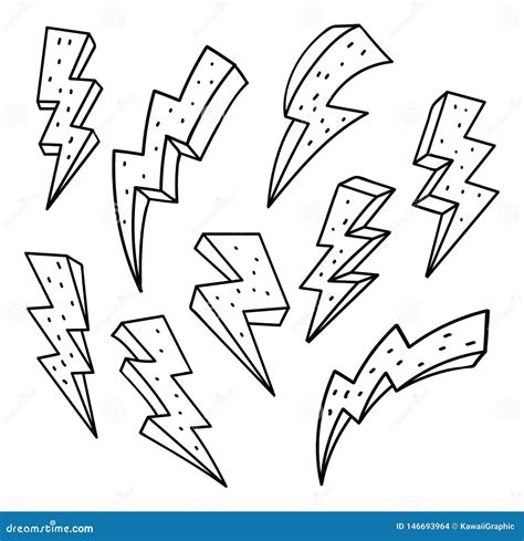 Set of Thunderbolt in Doodle Style Vector Illustration Stock ...