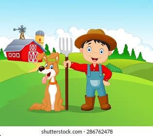 Cartoon Little Boy Dog Farm Stock Vector (Royalty Free) 286762478 | Shutterstock