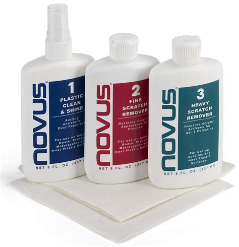 NOVUS Complete Plastic Polish Kit | Three Bottles with Two Cloths