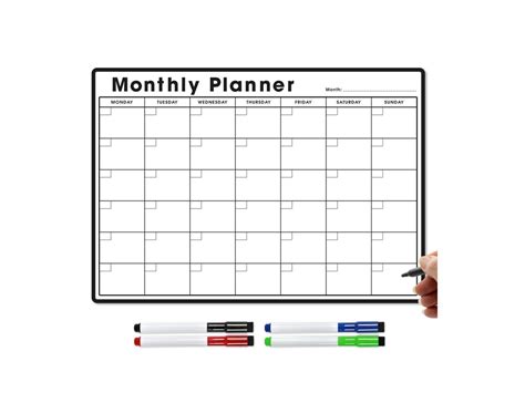 A3 Magnetic Calendar Dry Wipe Whiteboard for Fridge, Home, Office Use. Blank Monthly Planner ...