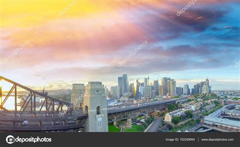 Sydney Harbour Bridge, aerial view at sunrise — Stock Photo © jovannig #152248064