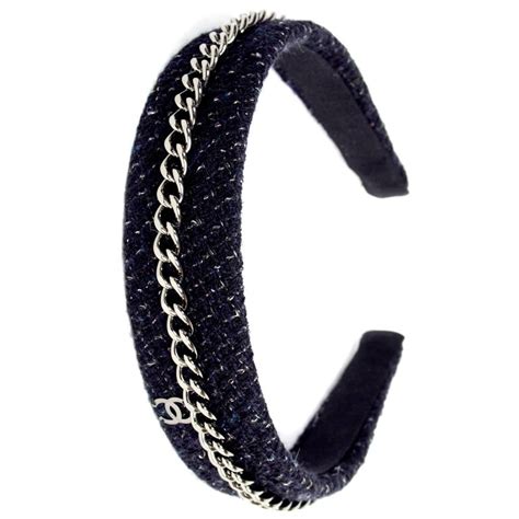 Chanel Headband in Black Charcoal Tweed W/ Chain and CC Monogram and ...