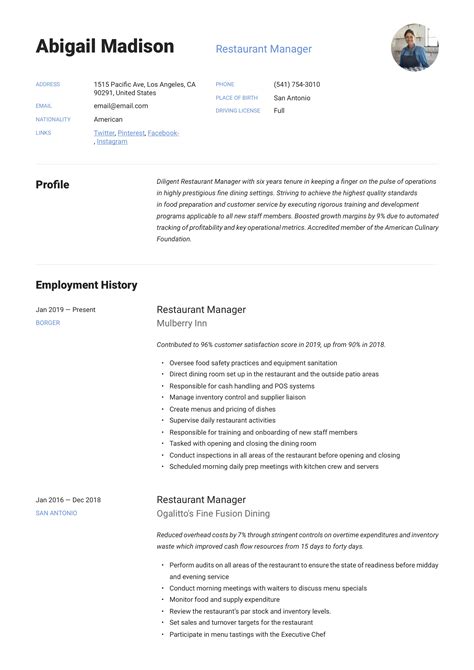 Restaurant Manager Resume & Writing Guide | +12 Examples | 2019