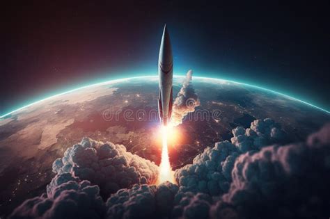 Launch of a Supersonic Missile Reaching the Atmosphere. Ai Generated ...