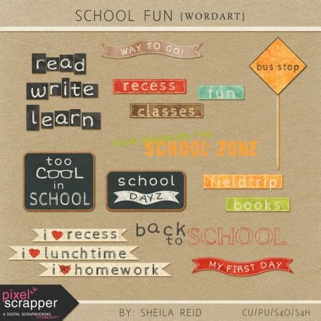 School Fun Word Art Kit by Sheila Reid graphics kit | DigitalScrapbook ...