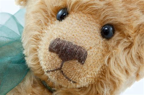 Close Up Of Light Brown Teddy Bear With Green Ribbon Stock Photo - Download Image Now - iStock
