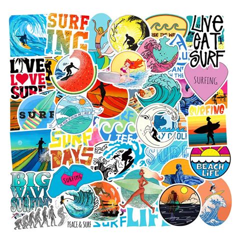 50pcs Pack Summer Surfing Surf Beach Stickers For Children Waterproof ...