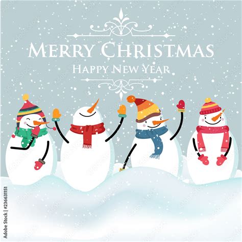 Beautiful flat design Christmas card with snowman and wishes Stock ベクター ...