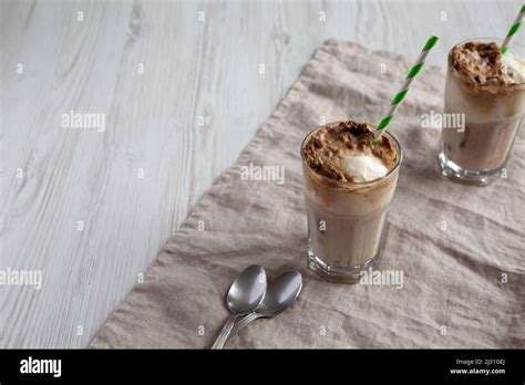 Homemade Ice Cream Float with Cola. Sweet Refreshment Drink, side view. Copy space Stock Photo ...