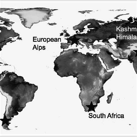 Location of the 7 mountain regions. (Map by Karsten Rohweder ...