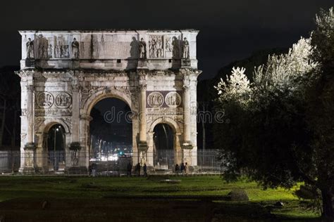 Trajan`s Arch of Rome Photographed at Night Stock Image - Image of ...