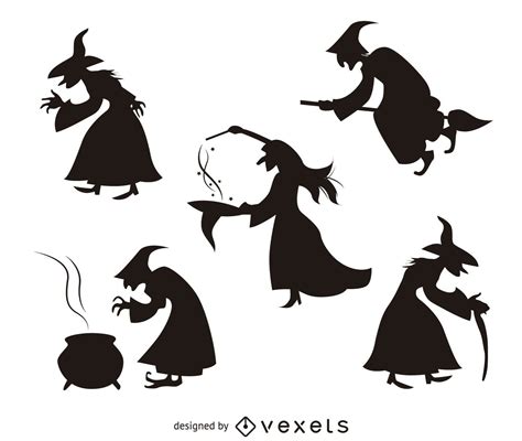 5 Halloween Witch Silhouettes Vector Download