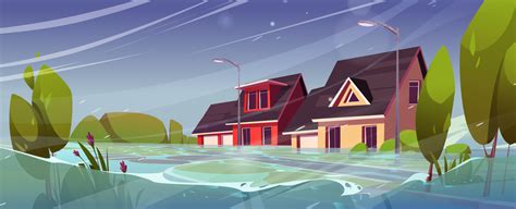 Flood in town, natural disaster with rain storm 13699388 Vector Art at Vecteezy