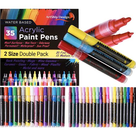 35 Premium Acrylic Paint Pens, Double Pack of Both Extra Fine & Medium Tip Paint Markers by ...