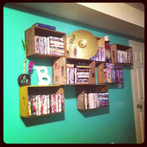 Old crates as a DVD shelf! | Living room shelves, Diy home decor, Home diy