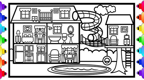 How to Draw a House, Slide and Tree House 💙🏡💚 Visit Rainbowplayhouse.com Print and color with me ...