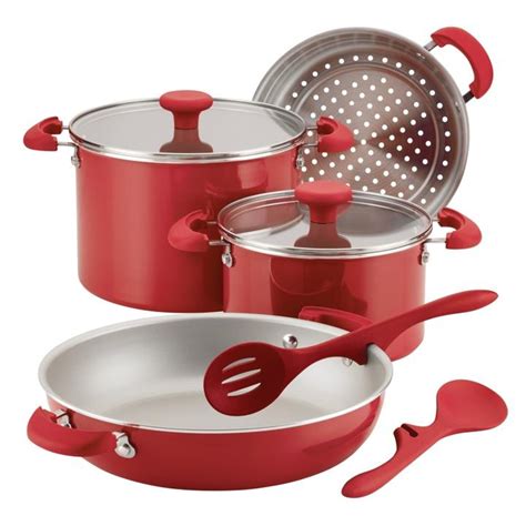 Rachael Ray 8-Piece Get Cooking! Stackable Nonstick Cookware Set, Red ...