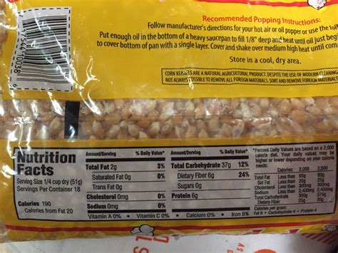 Popcorn, Unpopped Kernels: Calories, Nutrition Analysis & More | Fooducate