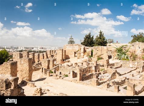 Ruins of the ancient city of Carthage destroyed by the Romans is located on the Byrsa hill ...