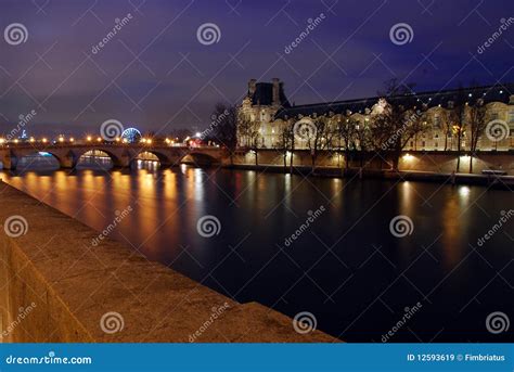 Night Scene Over the Seine River in Paris Stock Image - Image of paris ...