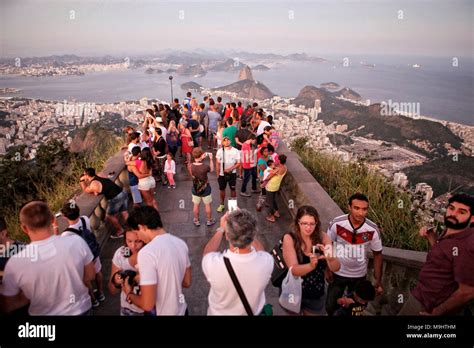 Sunset view on Rio de Janeiro from the Christ the Redeemer, The Christ the Redeemer, Cristo ...