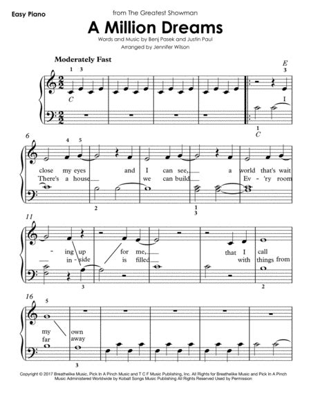 Download A Million Dreams From The Greatest Showman (Easy Piano) Sheet Music By The Greatest ...