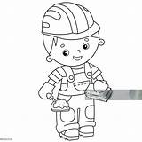Coloring Page Outline Of Cartoon Builder With Cement Mortar And Trowel  sketch template