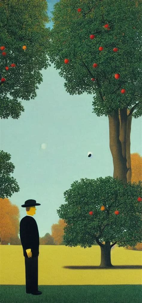 Philosopher with apple head walking in the park on an | Stable ...