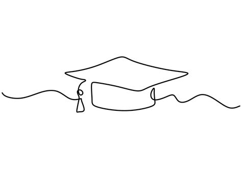 Continuous line drawing of graduation cap. Academical graduation hat equipment element icon ...