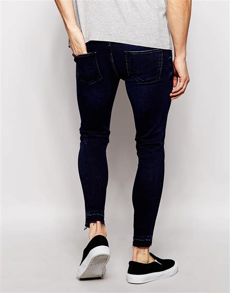 Lyst - Asos Extreme Super Skinny Jeans With Raw Hem in Blue for Men