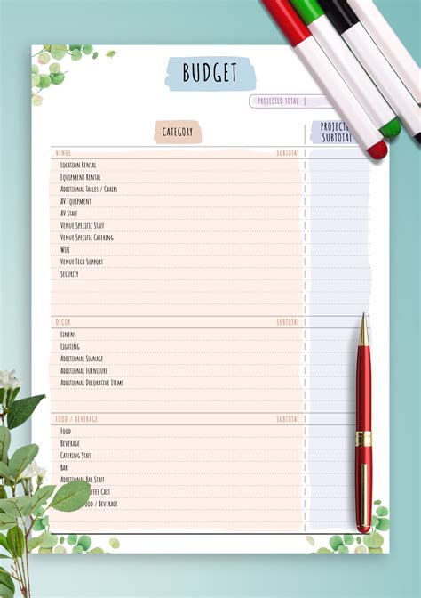 Download Printable Party Budget Template - Floral Style PDF