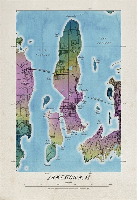 Watercolor Style Map of Jamestown RI - Etsy