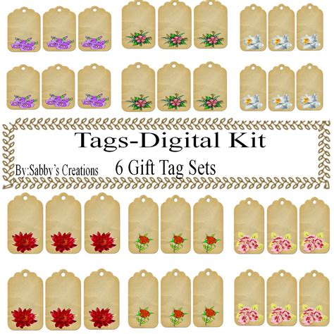 Flower Gift Tag Digital Kit 2-Jewelry Tag-Clipart-Art Clip-Gift Tag-Holiday