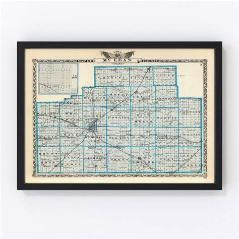 Mclean County IL Map 1876 Old Map of Bloomington Illinois Art Vintage ...