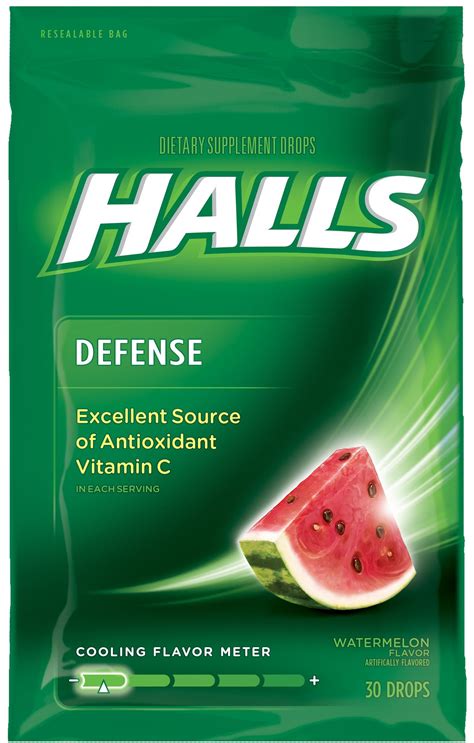 Halls Defense Vitamin C Supplement Drops, Watermelon Flavor, 30 ct ...