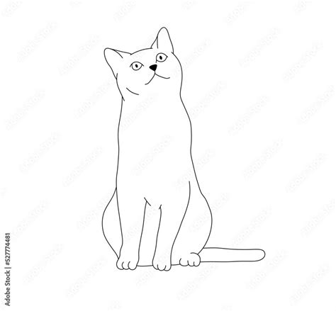 Vector isolated one sitting cat looking up colorless black and white ...