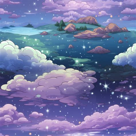 Cartoon Clouds and Stars in the Night Sky Stock Illustration - Illustration of galaxy, abstract ...