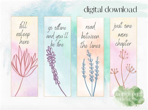 Quote Printable Bookmark Set, Download and Print Bookmarks, Watercolor Bookmarks, Printable ...