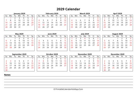 Printable Calendar 2029 Week Starts Sunday