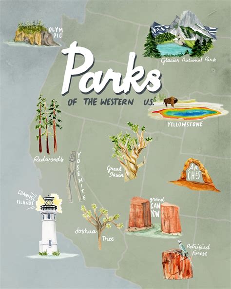 National Parks of the Western U.S. Map Travel Poster | Etsy