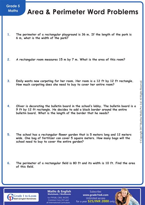 Area and Perimeter Worksheets | Grade1to6.com