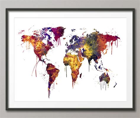 Watercolor Map of the World Map, Art Print 2464 - Etsy