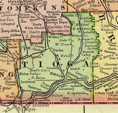 Tioga County, New York 1897 Map by Rand McNally, Owego, Waverly, NY