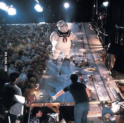 Behind the scenes picture from Ghostbusters (1984) of The Stay Puft Marshmallow Man - 9GAG