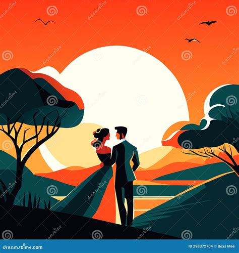 Wedding Couple on the Background of the Sunset. Vector Illustration Generative AI Stock Vector ...